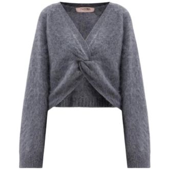 Twinset Jersey de punto con cuello en V - Knitwear - Mujer - Gris - M
