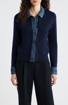 Kobi Halperin Veronique Pointelle Detail V-Neck Sweater in Navy at Nordstrom, Size Large