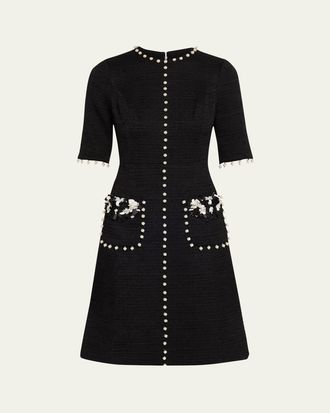 Teri Jon Bead-Embellished Boucle Dress
