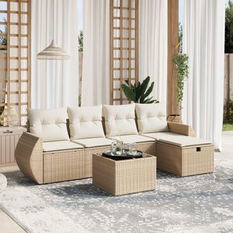 vidaXL Vidaxl - Juego De Sof&aacute;s Jard&iacute;n Con Cojines 6 Pzas Rat&aacute;n Sint&eacute;tico Beige
