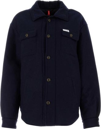 Fay Navy Blauw Vilten Overhemd - Dames - Overhemden - Blauw - M - Wol - Overhemden