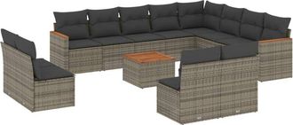 vidaXL Set Sof&aacute;s De Jard&iacute;n Con Cojines 13 Piezas Rat&aacute;n Sint&eacute;tico Gris Vidaxl