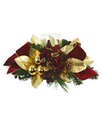 Creative Displays Inc. Christmas Candleholder With Hydrangeas & Magnolia Leaves