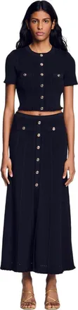 Sandro Cropped pointelle knit cardigan in Black at Nordstrom, Size X-Large