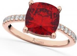 Allurez Cushion Cut Lab Ruby & Diamond Engagement Ring 14k Rose Gold (2.81ct)