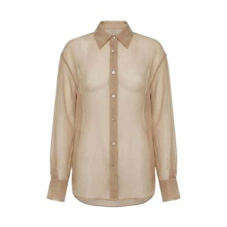Frankie Shop Peri Sheer Shirt - Dames - Blouses & Shirts - Beige - Maat: L Zijde