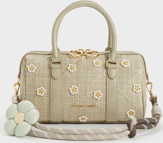 Charles & Keith Philomena Raffia Flower Bowling Bag