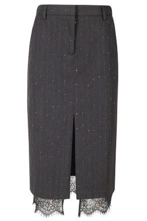 Ermanno Scervino Charcoal Pinstripe Lace Trim Skirt