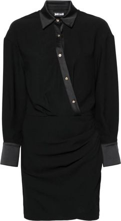 Just Cavalli Zwarte Mini Jurk met Lange Mouwen - Dames - Shirt Kleedjes - Zwart - S - Polyester - Kleedjes