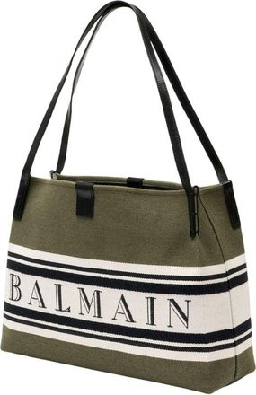 Balmain Womens Shoulder Bag Green Canvas