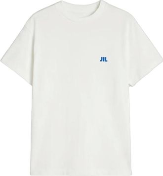 Jil Sander Tops, Heren, Wit, XL, Katoen, T-shirt met geborduurd logo