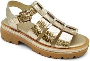 Kenneth Cole Herron Lizard Embossed Lug Sole Sandal in Soft Gold Leather at Nordstrom Rack, Size 6.5