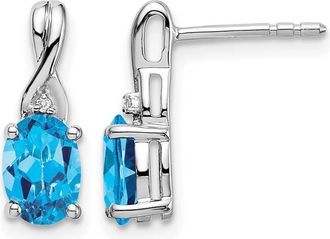 Diamond2Deal 14k White Gold Oval Blue Topaz and Diamond Earrings