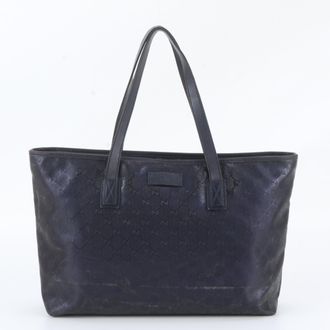 Gucci Navy Leather Nylon Handbag Shoulder Bag Tote Bag (Pre-Owned)