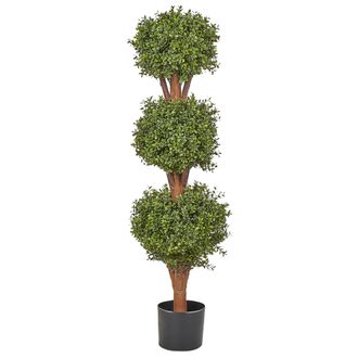 Beliani Beliani - Planta Artificial En Maceta Uso Interior Exterior Decoraci&oacute;n De Pl&aacute;stico Tronco De Madera Con Maceta Negra 120 Cm Buxus Ball Tree