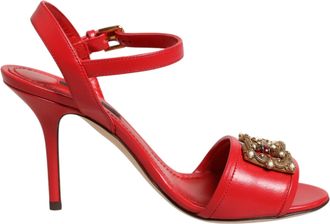 Dolce & Gabbana Red Leather DG AMORE Heels Sandals Womens Shoes