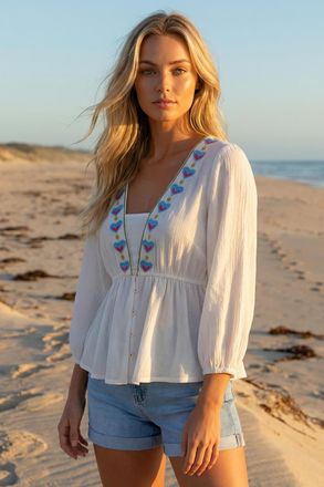 DUSK Embroidered V-Neck Blouse