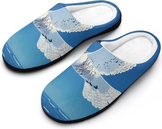 Generic Flying Snowy Owl Mens House Slippers Memory Foam Washable Cotton Slip on Home Shoes