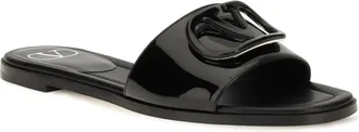 Valentino Garavani Womens Vlogo Patent Leather Slide Sandals Nero
