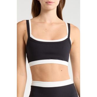 YEAR OF OURS Ribbed Layered Sports Bra in Black/white at Nordstrom, Size X-Large