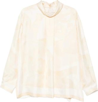 Carven Blouse met hoge hals in foulardprint - Dames - Blouses - Beige - XS - Overhemden