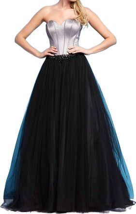 Mac Duggal Corset Gown In Black/platinum