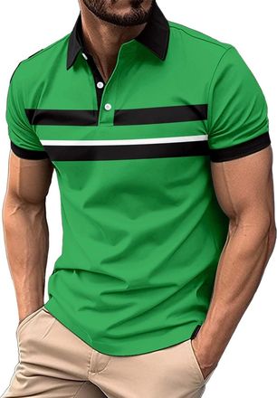 Generic Short Sleeve Polo T-Shirts Men - Performance Cotton Polo Shirt Outdoor Breathable Short Sleeve Polo Tops Golf Tennis T-Shirt Striped Polo Shirts Sport