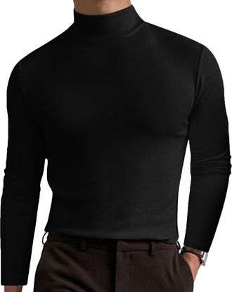 Generic Mens High Neck Slim Fit T-Shirt - Slim Fit Stretchy & Breathable Top for Gym for Gym or Casual, Modern Style & Comfort (Black,M)