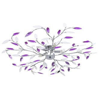 vidaXL L&aacute;mpara De Techo Brazos Cristal Forma Hoja 5 Bombillas Morado Vidaxl