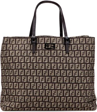 Fendi Pre-owned Womens Ff Logo Tote Bag - Dark Brown Textile - One Size