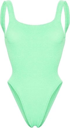 Hunza G crinkled-effect open-back swimsuit - women - Spandex/Elastane/Polyamide - One Size - Green