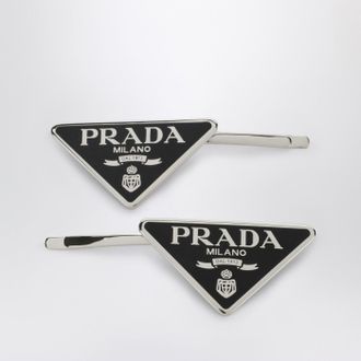 Prada Black hair clip with logo