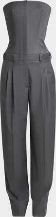 Givenchy Bustier Pleated Straight-Leg Jumpsuit