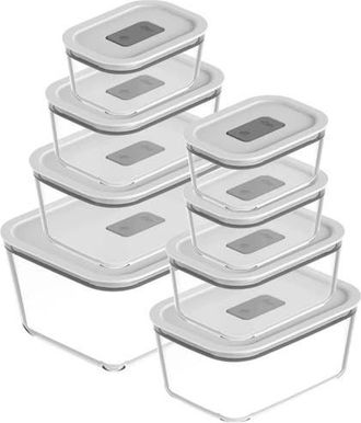 Ou Stackable Airtight Glass Food Storage Container Set with Microwave Valve and Leak Proof Lid, 16 Piece in Clear With White Lid at Nordstrom