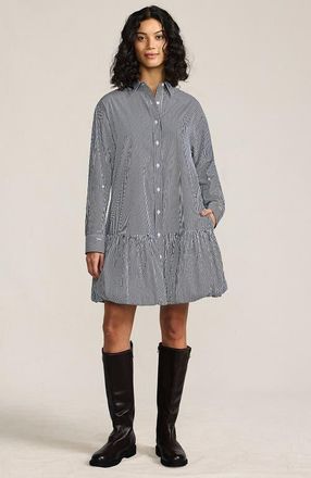 Lands End Flounce Button Front Shirt Dress in Blue/white Stripe at Nordstrom, Size X-Large