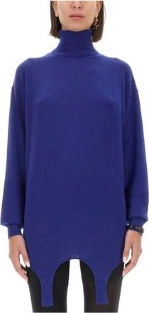 Saint Laurent Truien & Vesten, Dames, Blauw, S, Kasjmier, Turtleneck Garter Sweater