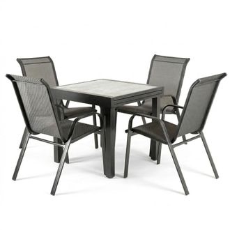 ED&Egrave;N JARD&Iacute; Conjunto de jard&iacute;n con mesa extensible y cuatro sillones apilables