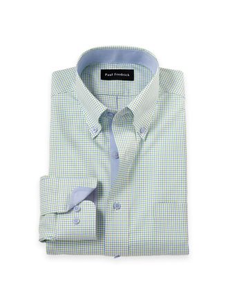 Paul Fredrick Travel Cotton Blend Check Dress Shirt With Contrast Trim