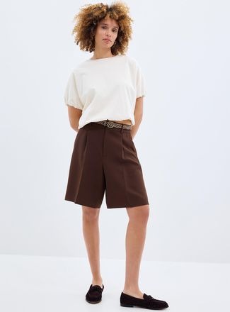 Contemporaine Womens Textured crepe pleated Bermuda short