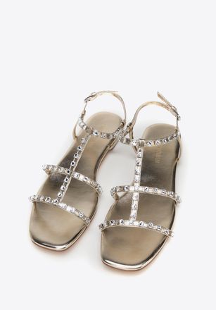 Wittchen Dames Leren Sandalen met Kristallen, Goud, Natuurlijk Leer