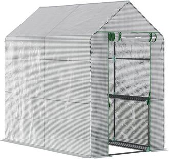 OUTSUNNY Invernadero De Jard&iacute;n Vivero Casero Con 4 Estantes Puerta Enrollable Cubierta De Pe 140g/m&sup2; Y Marco De Acero Para Cultivos Plantas 120x186x190 Cm