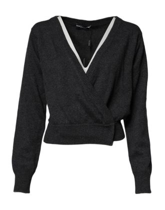 Dolce & Gabbana Womens Wrap Cardigan Sweater Knit - Dark Grey Cashmere
