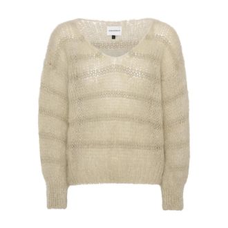 Americandreams Katie LS Knit - Dames - V-hals truien - Beige - L - Wol - Truien & Vesten