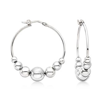 Ross-Simons Italian Sterling Silver Graduated Bead Hoop Earrings