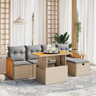 vidaXL Vidaxl - Juego De Sof&aacute;s Jard&iacute;n Con Cojines 6 Pzas Rat&aacute;n Sint&eacute;tico Beige