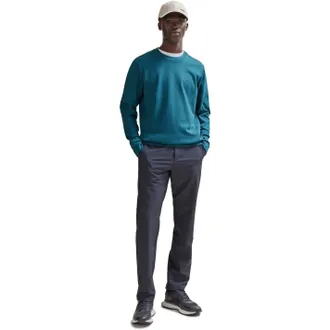 HUGO BOSS Heren-sweatshirt met ton-sur-ton logo, geribde kraag en raglanmouwen (Medium Blauw)