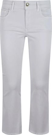Fay Beige Stretch Katoen Broek met Rafelrand - Dames - Straight fit broeken - Wit - W25 - Katoen - Broeken