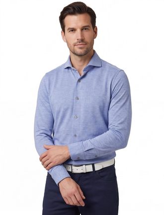 John Miller overhemd slim fit lichtblauw gem&ecirc;leerd katoen