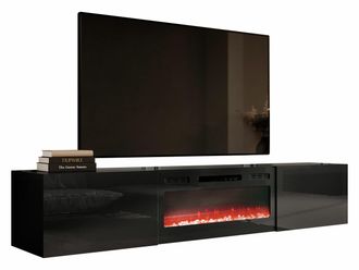 Mirjan24 Mobilier1 - Mueble Tv Charlotte 162, Negro + Negro Brillante, N&uacute;mero De Puertas: 0, N&uacute;mero De Cajones: 0, 200x37x40cm