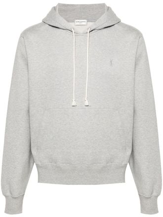 Saint Laurent Cassandre-embroidered cotton hoodie - Grey